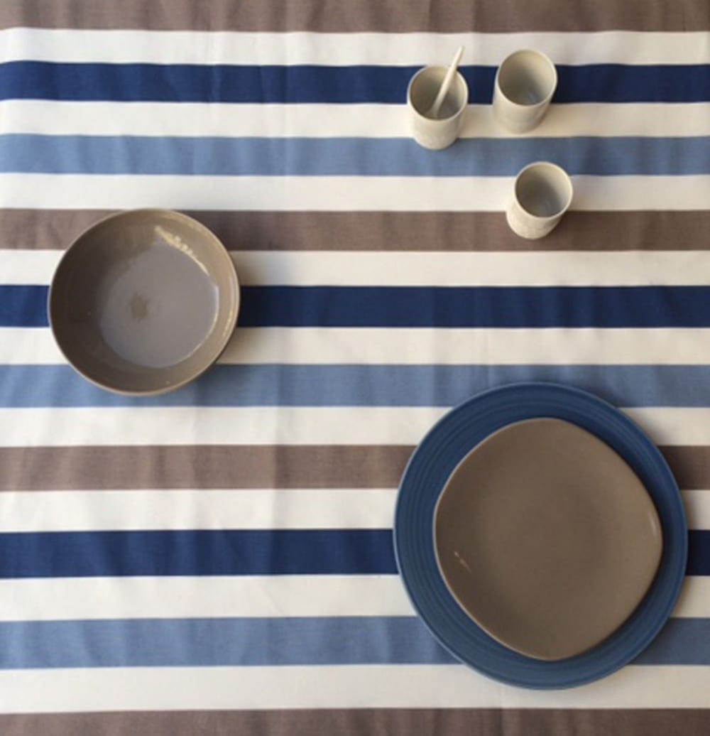 Gartentischdecke, eckig oder rechteckig, taupe/blau STREIFEN -