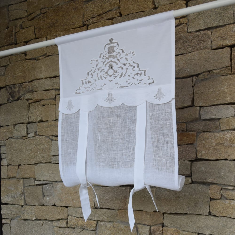 Tenda in lino bianca con ricami 45X70 CM - Maison d'été
