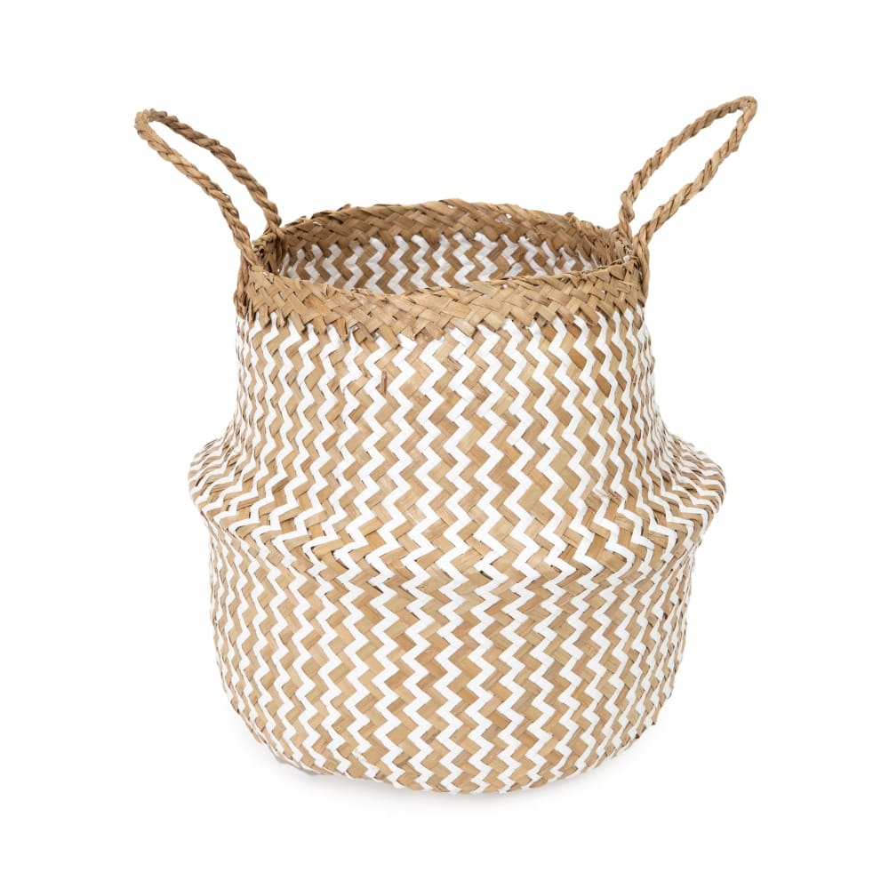 Panier en jonc de mer beige et blanc H26cm - Maisons du Monde