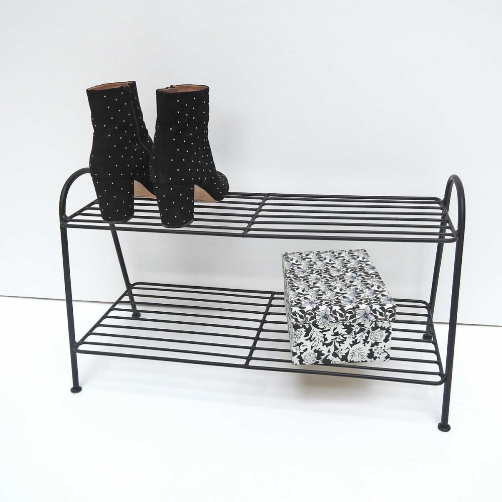 Étagère à chaussures en métal filaire noir 2 niveaux - Maisons du Monde