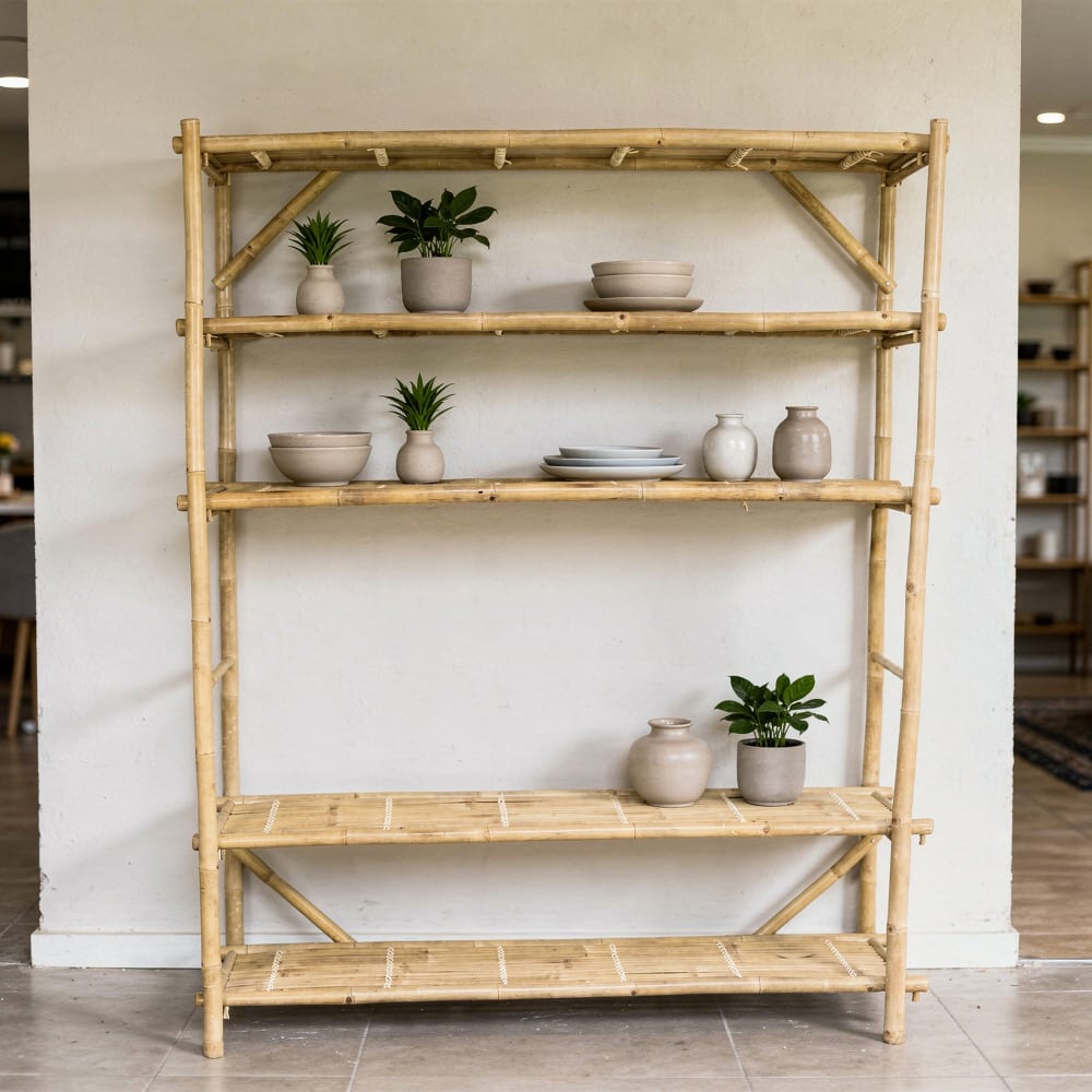 Bibliothèque étagère à poser en bambou naturel