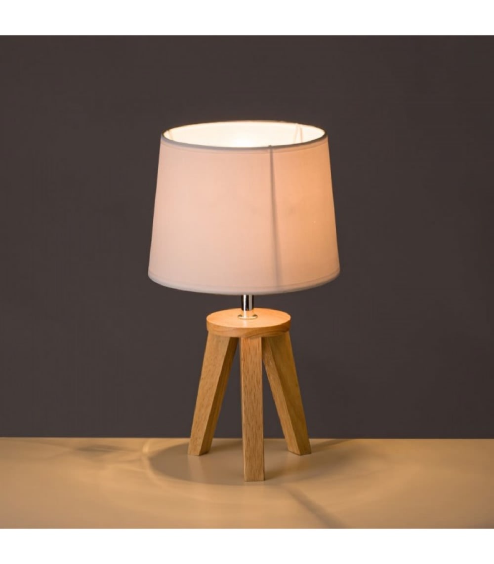 Lampe à poser trépied bois et abat-jour blanc H33,5cm — vue 3