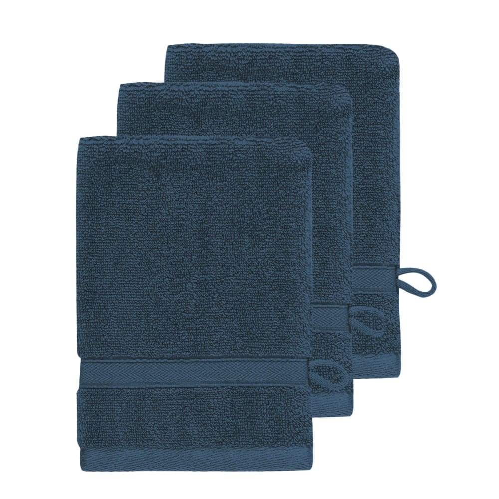 Lot de 3 gants de toilette 600 g/m²  indigo 16x22 cm