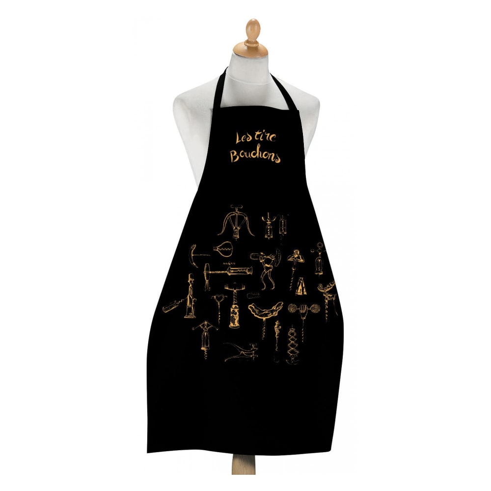 Grand tablier de cuisine les tire-bouchons en coton noir 72 x 96 cm