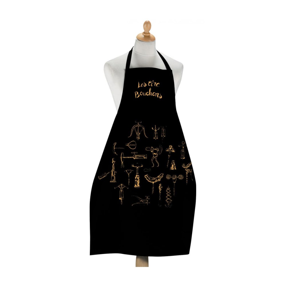 Grand Tablier de cuisine Les Tire-Bouchons en coton noir 72 x 96 cm - Maisons du Monde