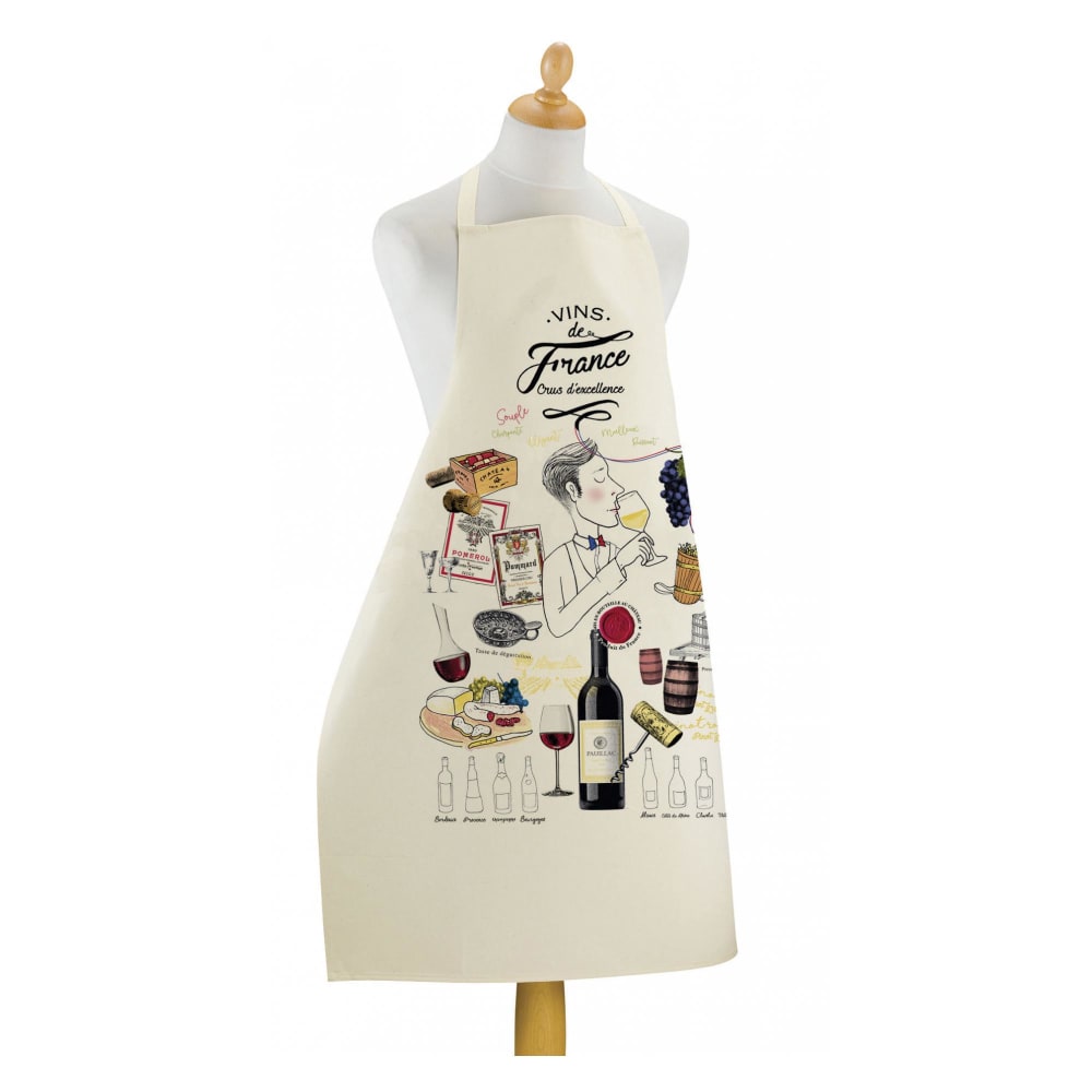 Grand Tablier de cuisine Crus d'excellence en coton ecru 72 x 96 cm