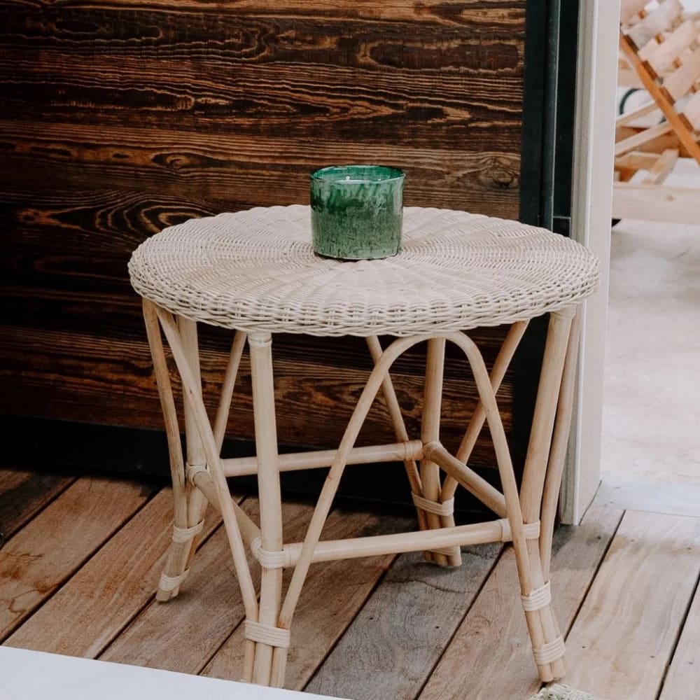 Table basse ronde vintage en rotin 57x60