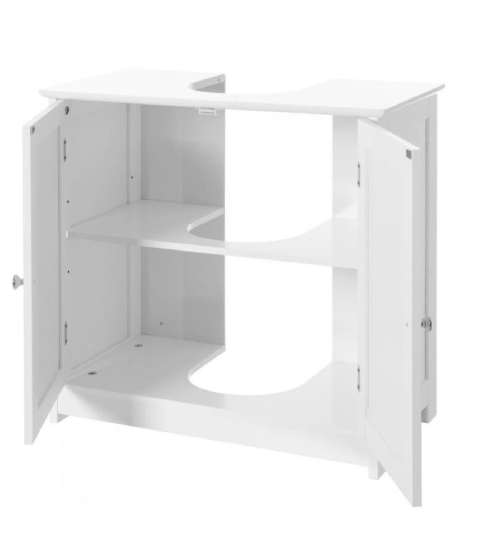 Meuble de salle de bain sous lavabo en bois blanc 2 portes
