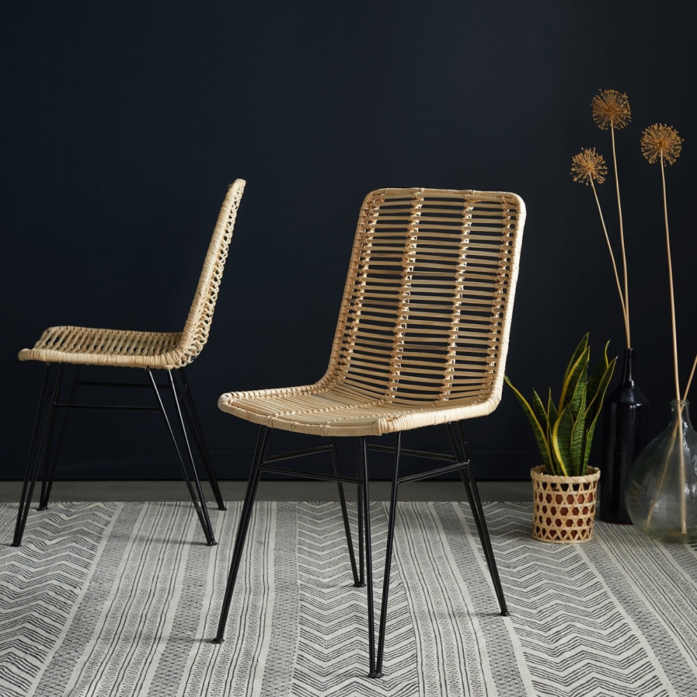 BERAH GETAH 2er Set Rattanstühle mit Metallbeinen style exotic Beige Rattan