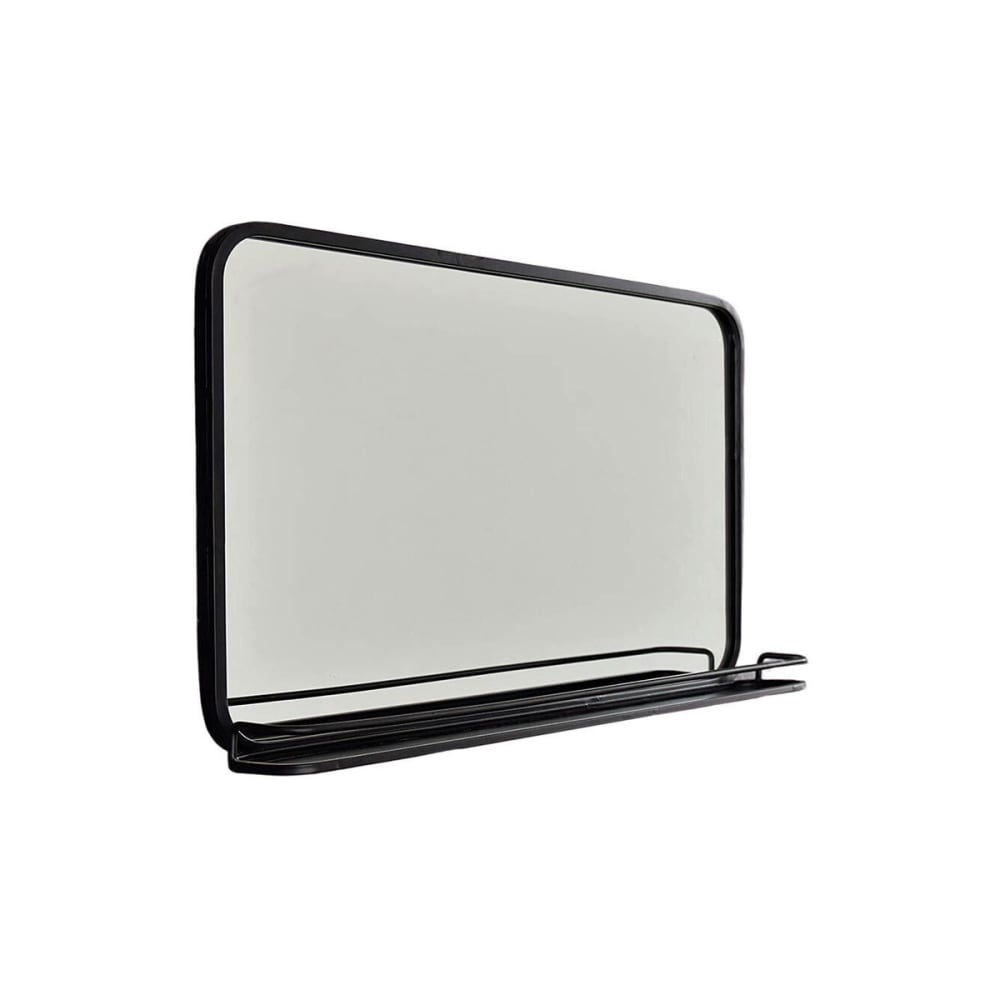 Miroir rectangulaire en métal noir avec étagère 60 x 35 cm