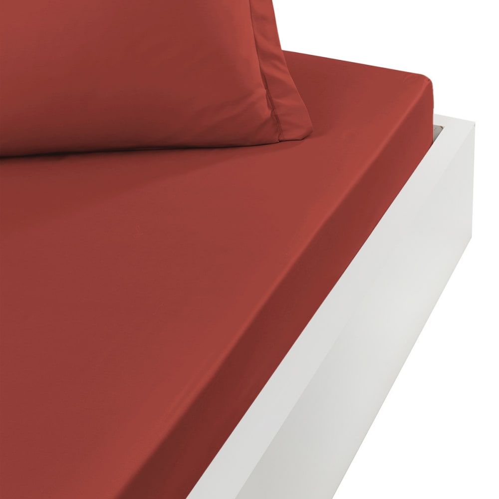 Drap housse en percale de coton terracota 140x200 cm
