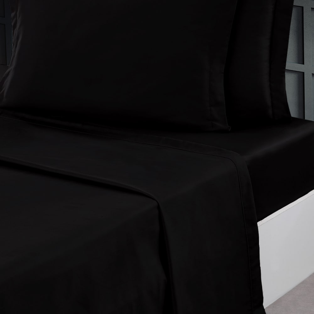 Drap plat en percale de coton  noir 240x300 cm