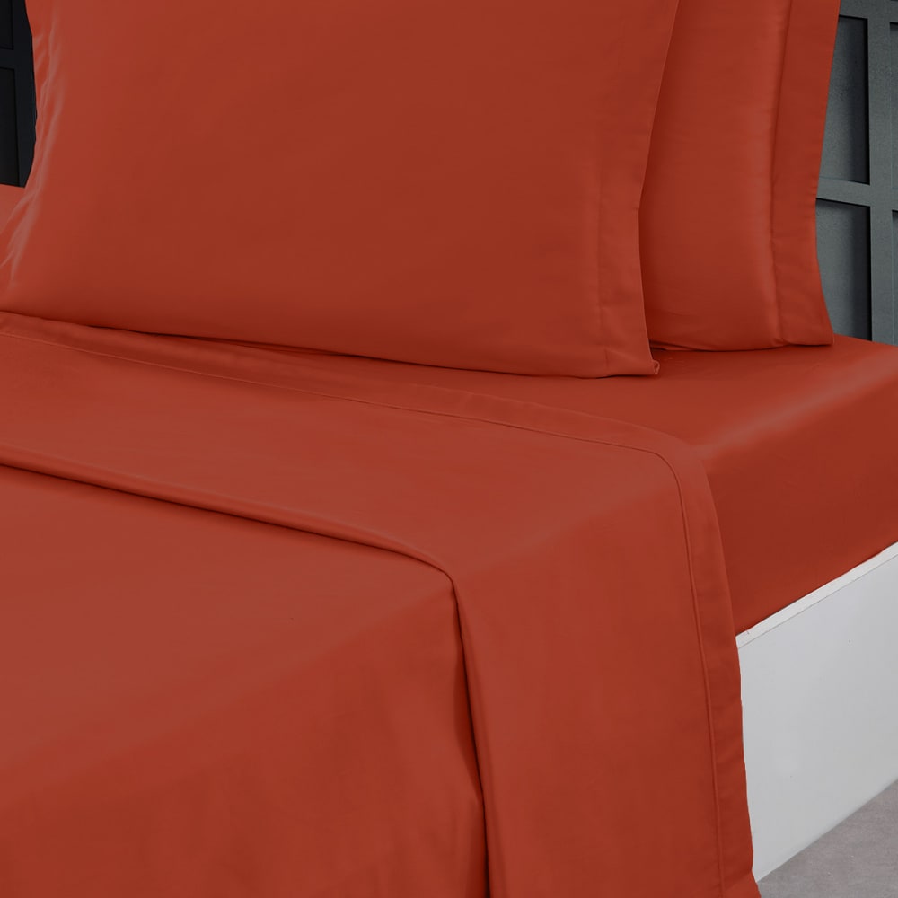 Drap plat en percale de coton  terracota 270x300 cm