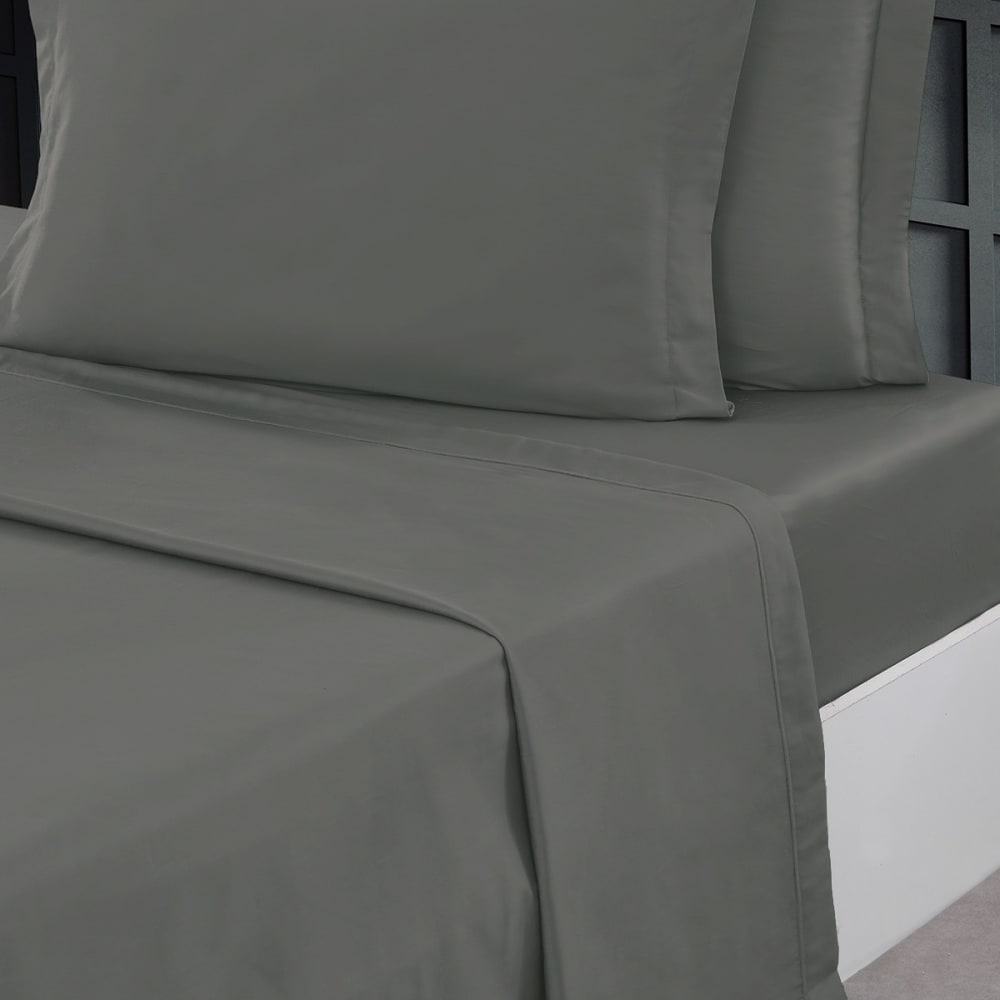 Drap plat en percale de coton  galet 180x290 cm