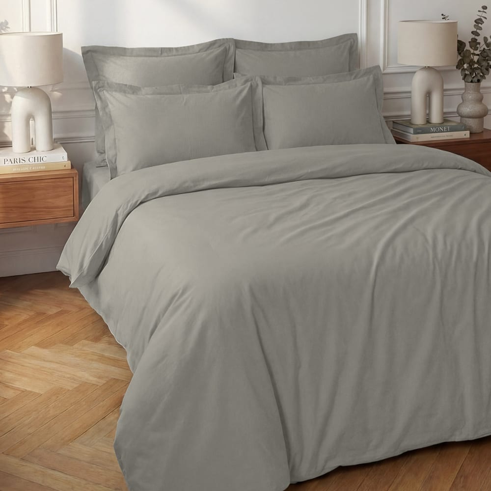Hhousse de couette en percale coton gris perle 200x200 cm