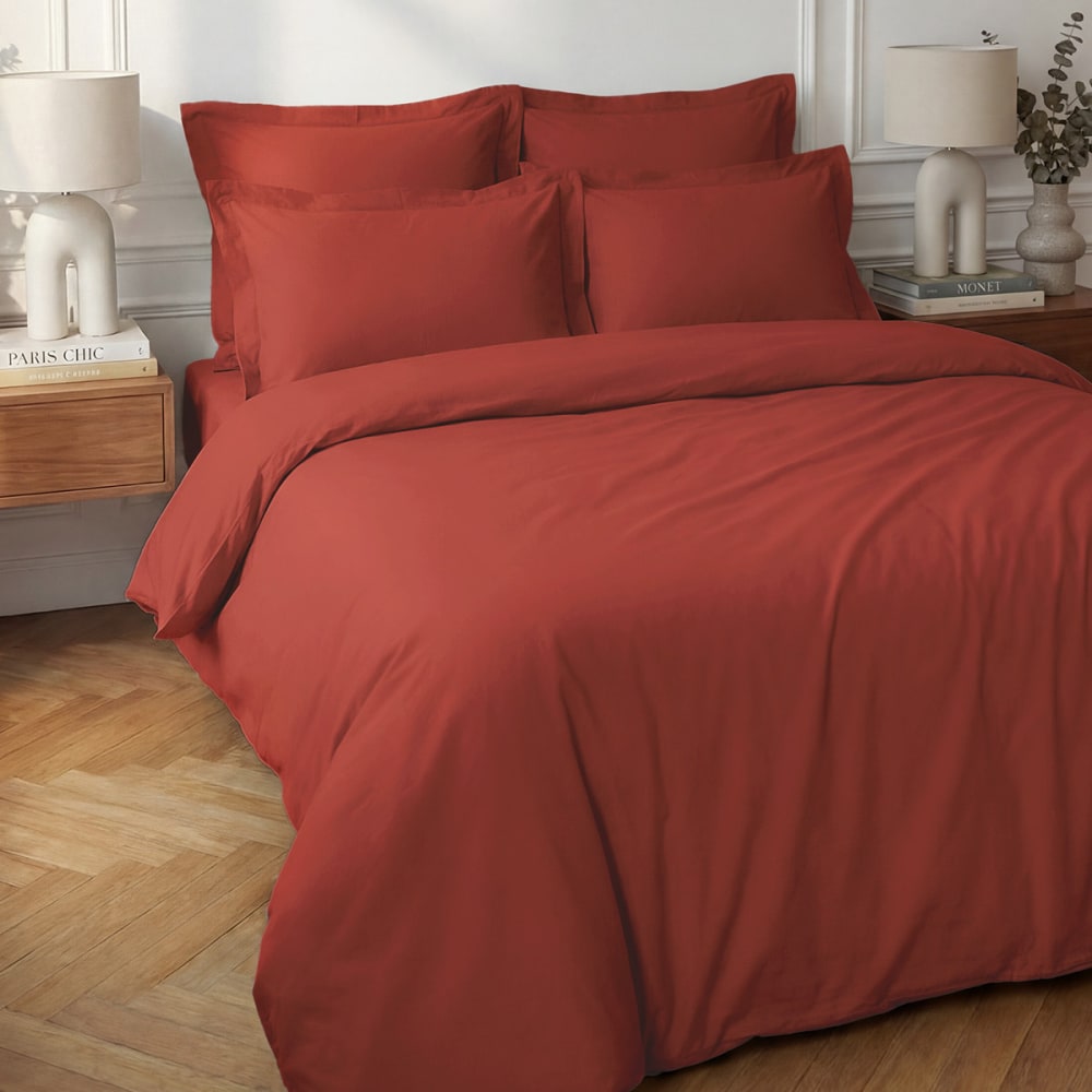 Housse de couette en percale coton  terracota 260x240 cm
