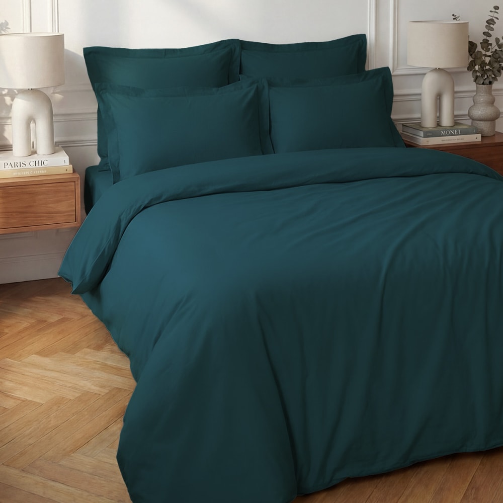 Housse de couette en percale coton  petrol 200x200 cm