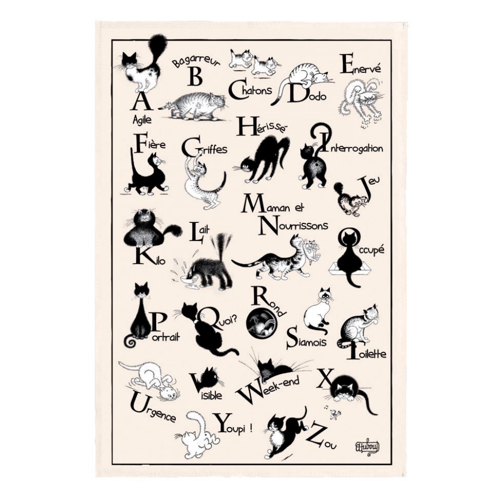 Torchon  Abécédaire en coton ecru 48 x 72 cm