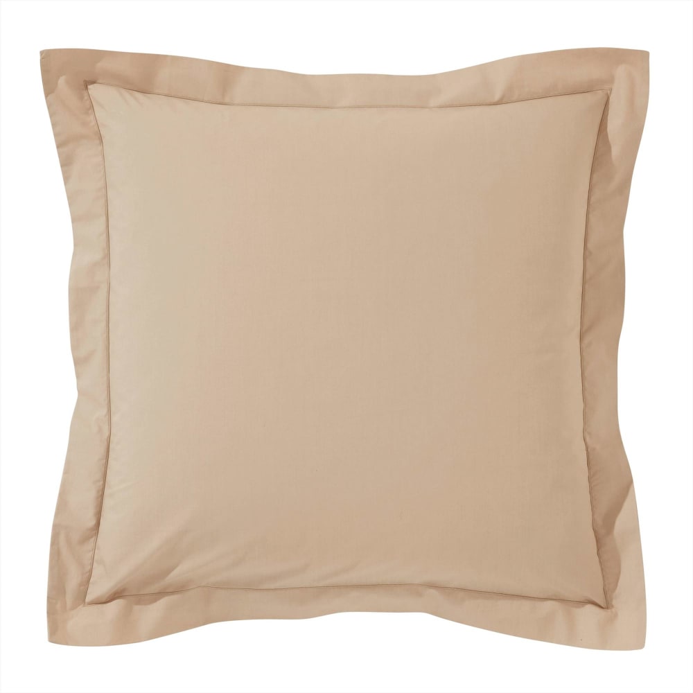 Taie volant en coton beige sable 63x63cm