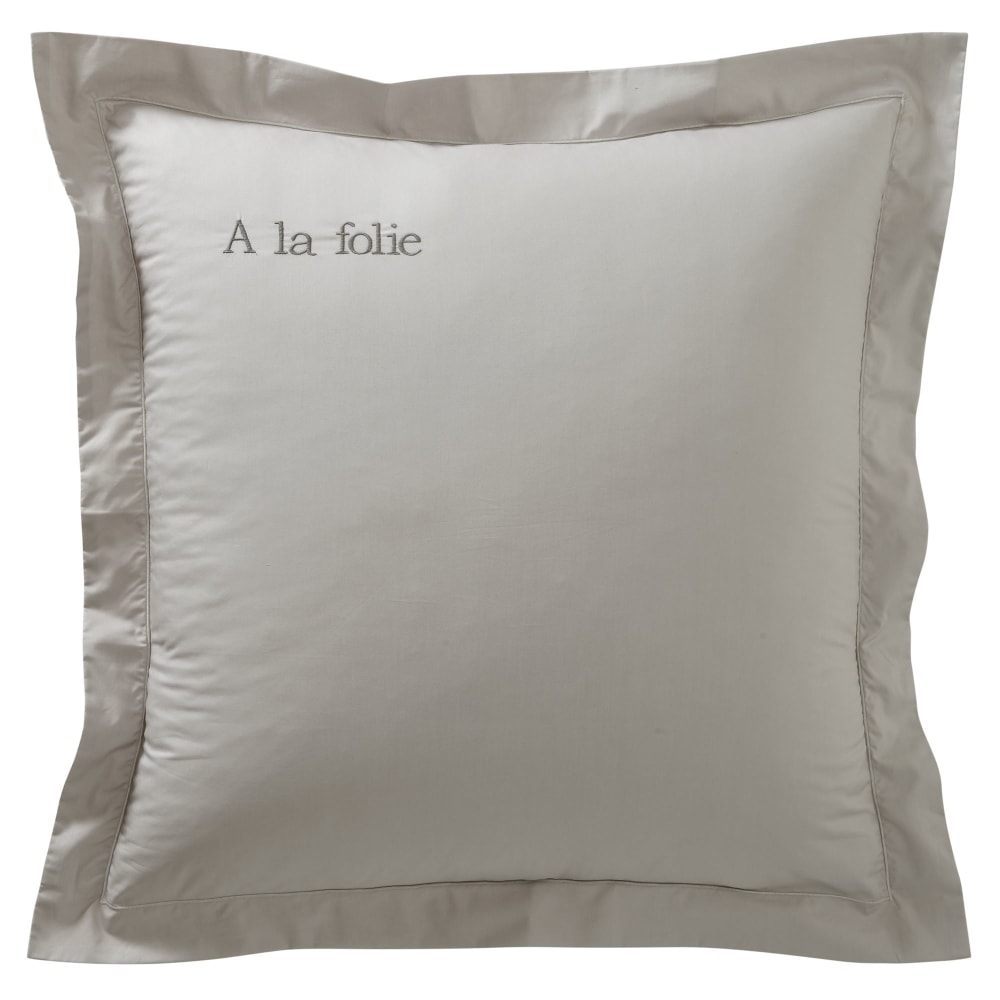 Taie volant en coton gris brume 63x63cm