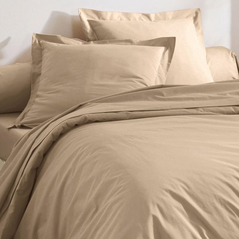 Drap-housse en coton beige sable 160x200x28cm — vue 4