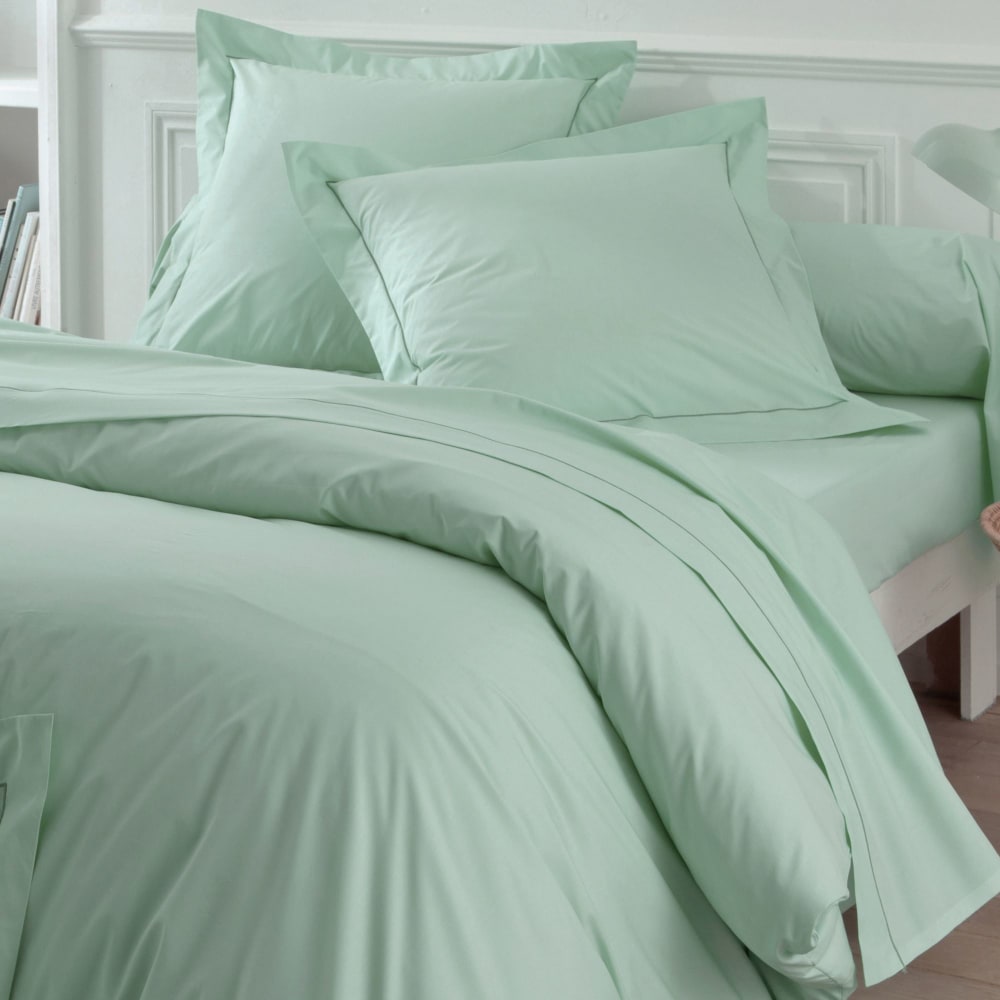 Drap-housse en coton vert céladon 180x200x28cm