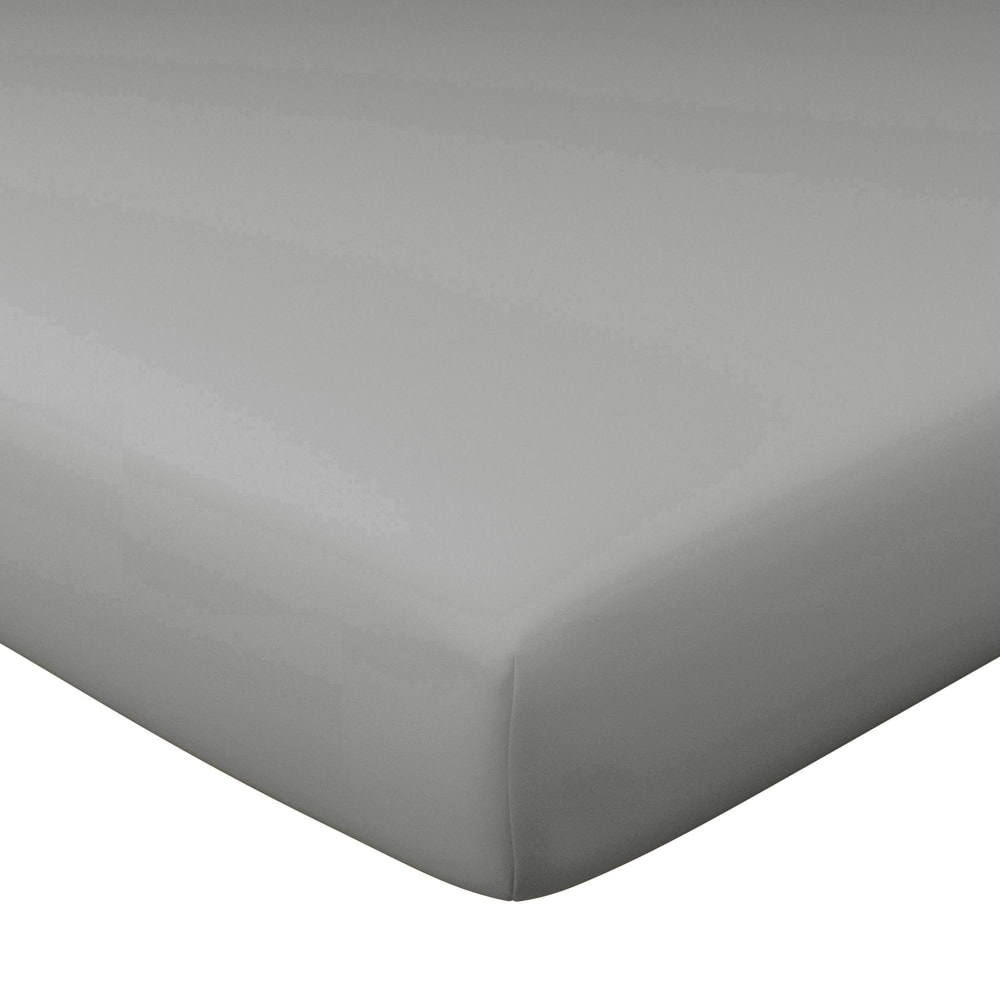 Drap-housse en coton gris brume 160x200x28cm — vue 4