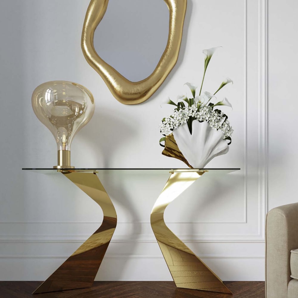 Console en verre et acier doré - Maisons du Monde