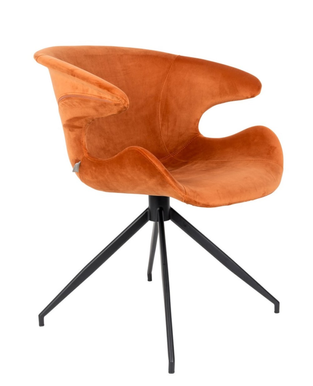 Chaise en velours orange avec accoudoirs Chaise en velours orange avec accoudoirs