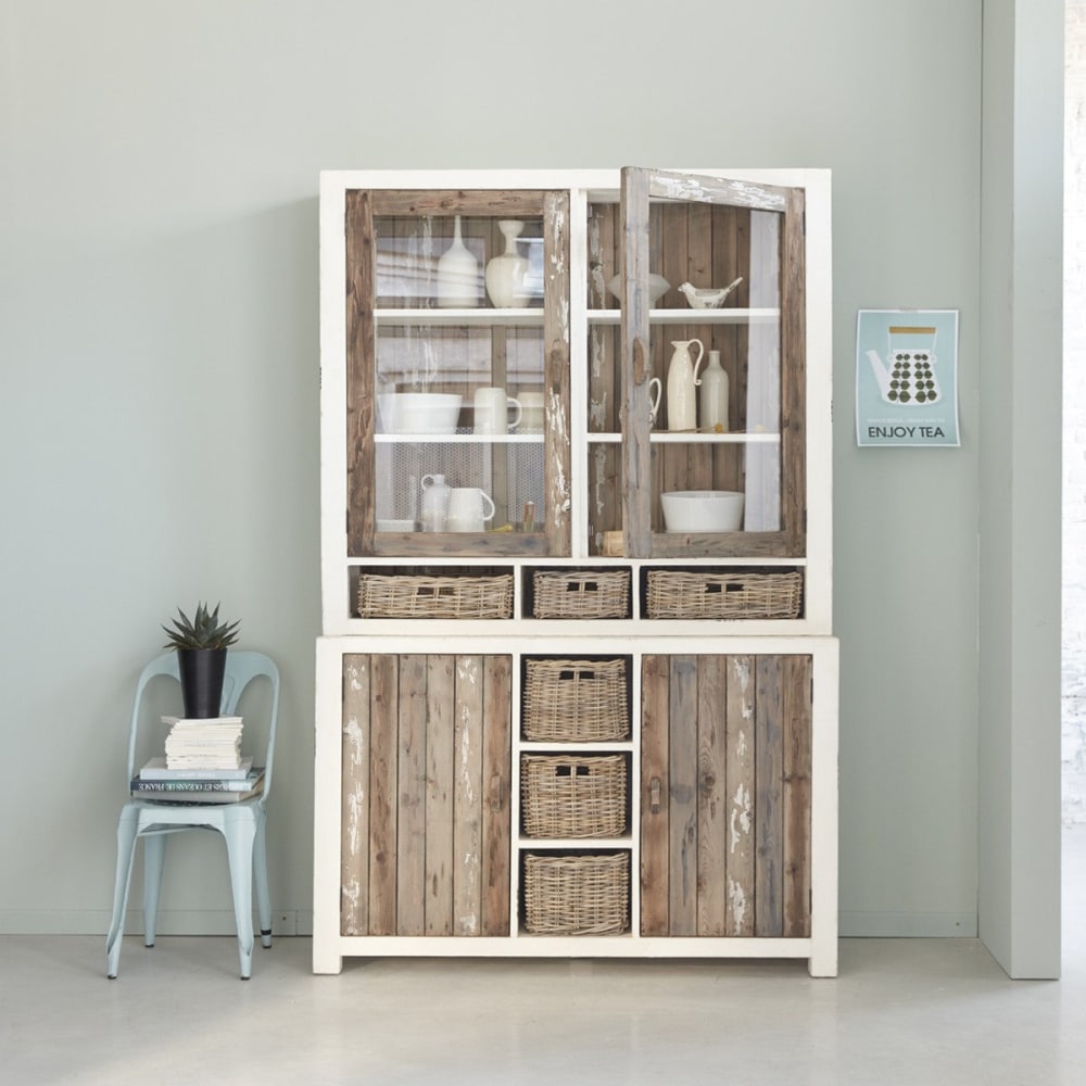 BERAH GETAH Kommode aus recyceltem Kiefernholz 4 Türen 6 Schubladen style modern Weiß