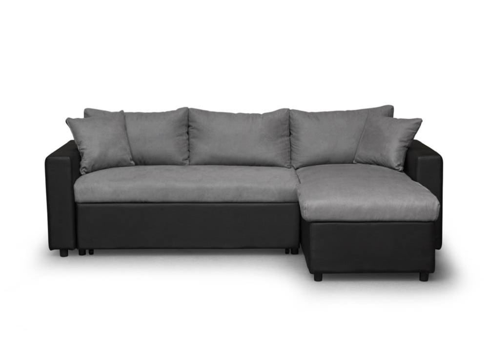 Canapé d'angle convertible coffre noir en simili microfibre gris/noir
