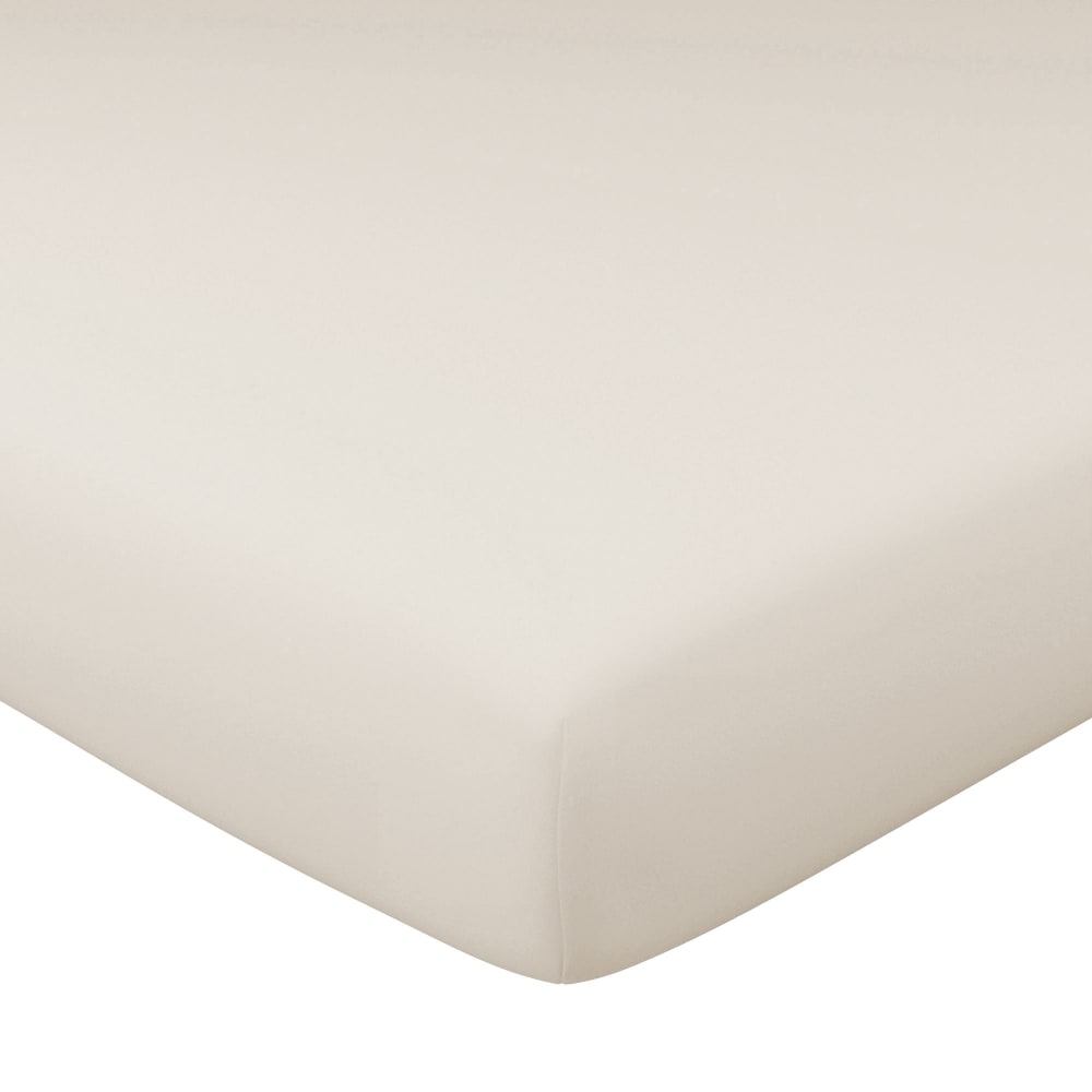 Drap-housse en coton beige 160x200x28cm