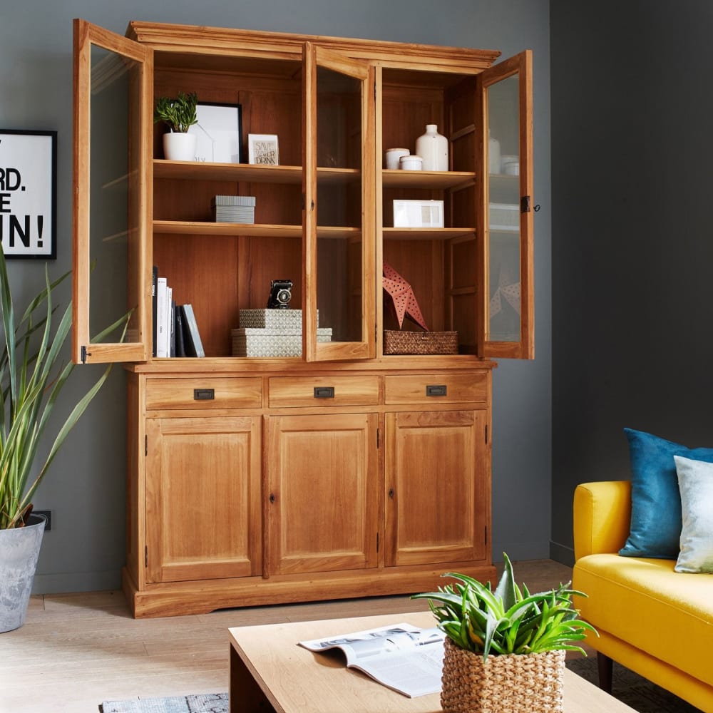 BERAH GETAH Geschirrschrank aus massivem Teakholz 150 cm style modern Beige