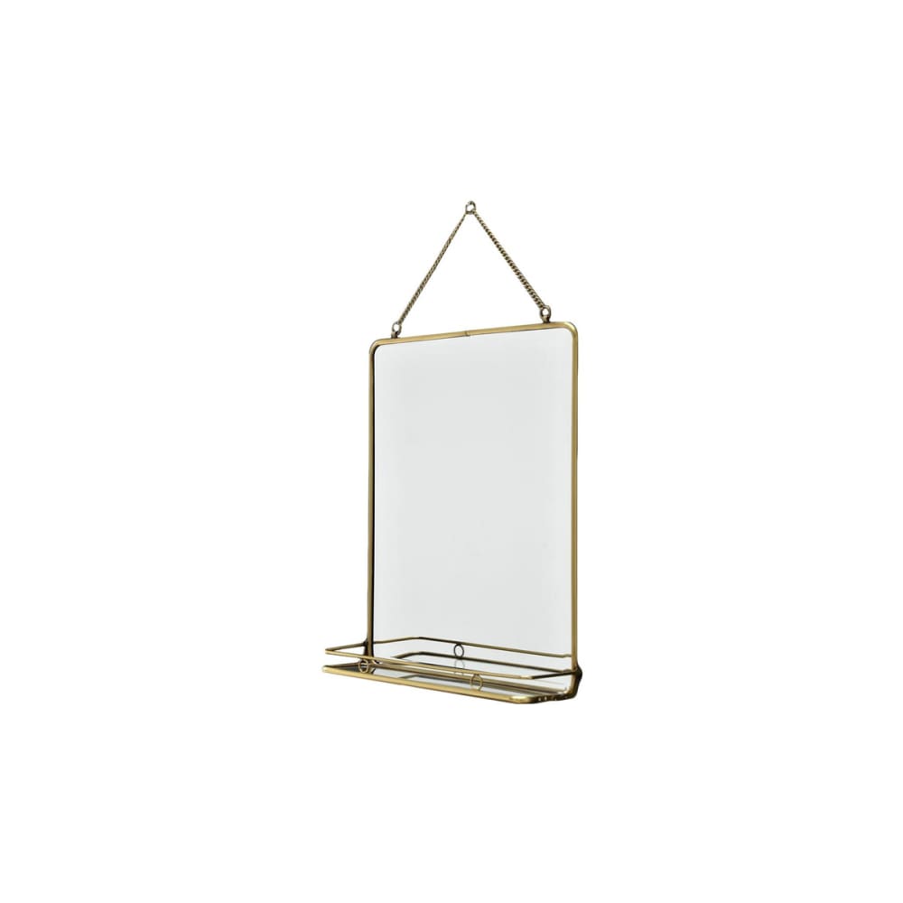 Espejo rectangular de latón dorado con estante 40 x 52 cm