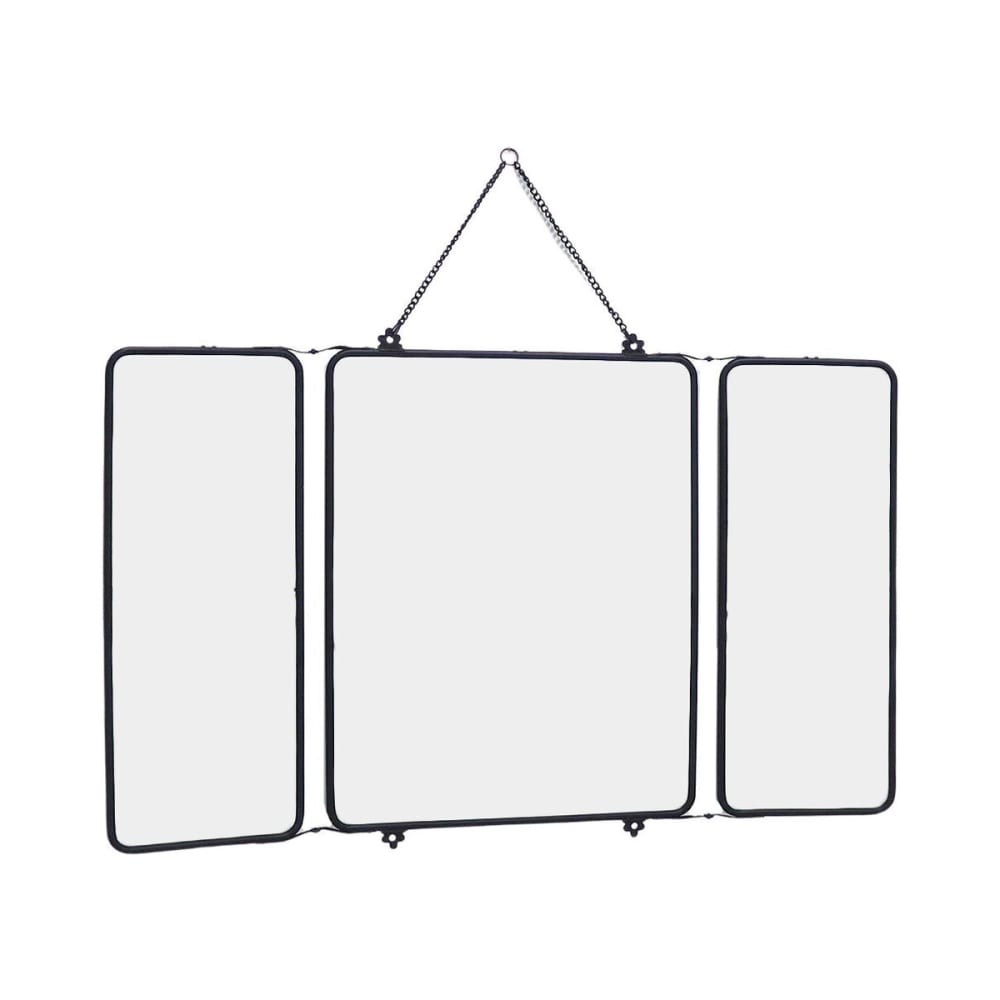 Decoclico 3-teiliger Barbierspiegel aus Metall Schwarz mit Kette style vintage Schwarz Glas