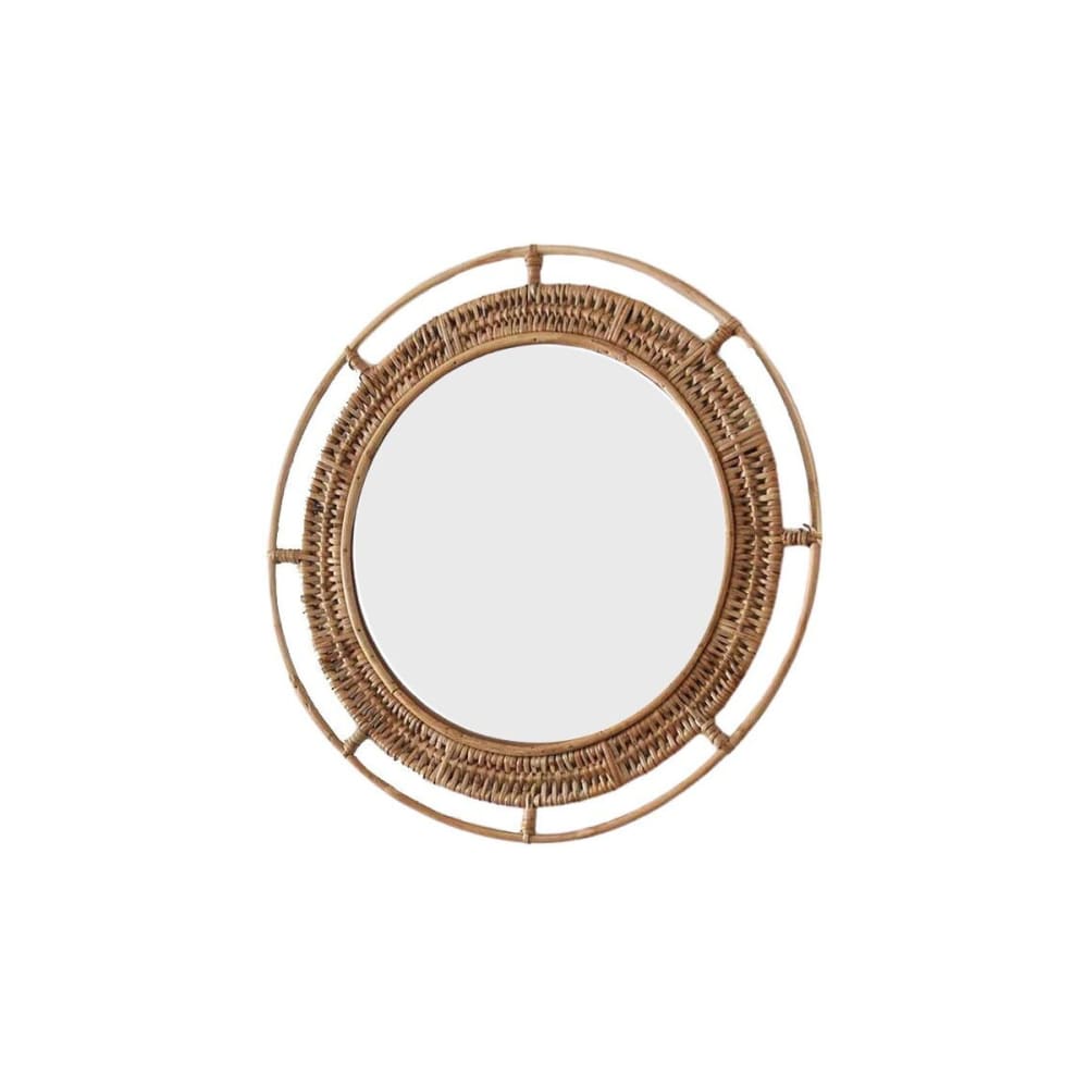 Miroir rond vintage en rotin beige D40