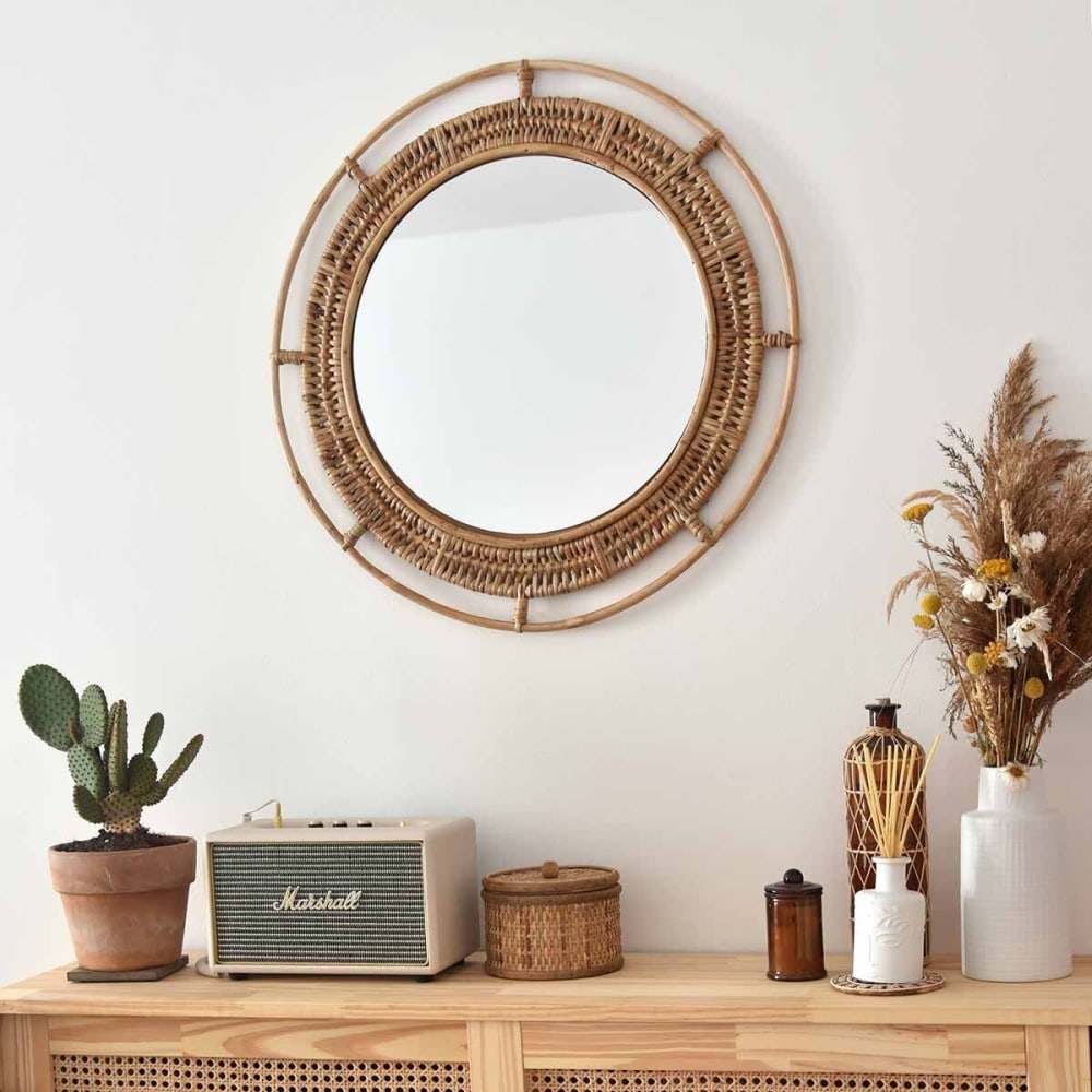 Specchio rotondo in rattan naturale d60 cm - Decoclico