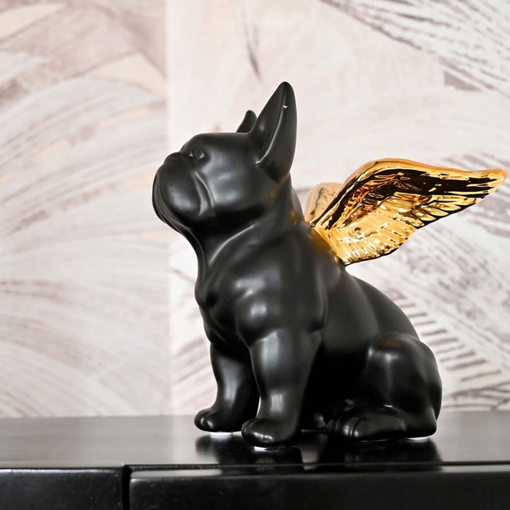 Estatuilla de bulldog negro con alas doradas - Maisons du Monde