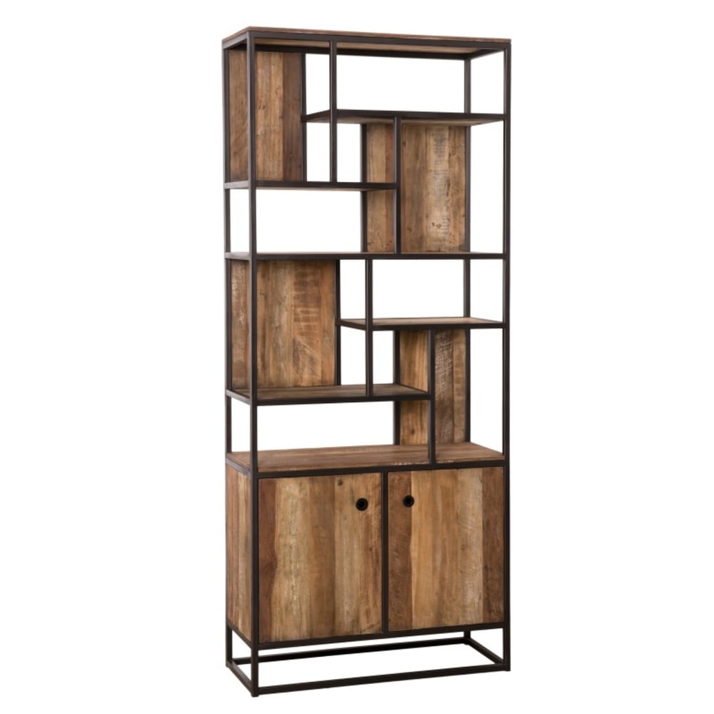 MACABANE Bücherregal mit 2 Türen aus recyceltem Holz und Metall style industrial Braun Holz