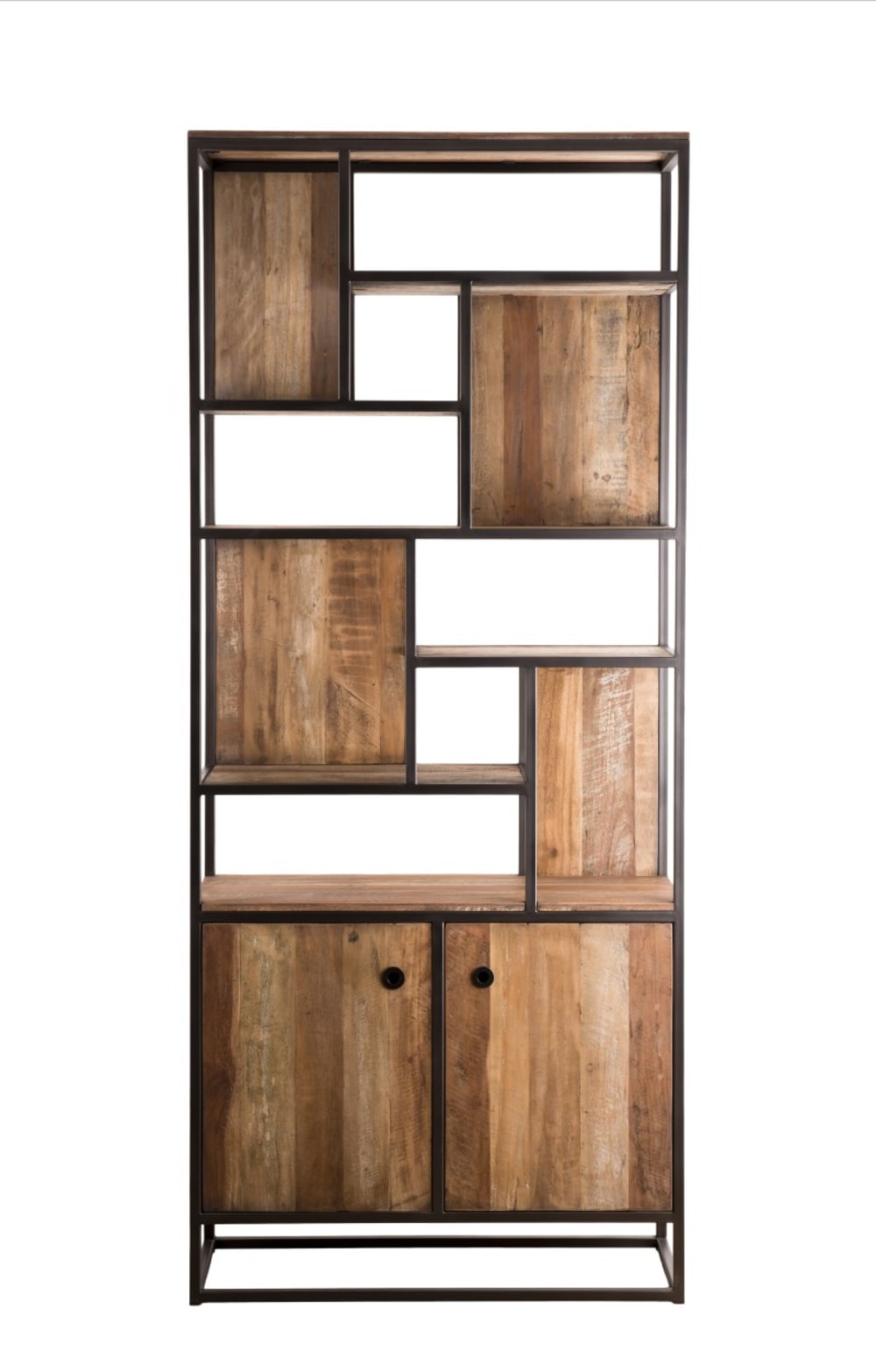 Bibliothèque 2 portes en teck recyclé acacia mahogany métal - Maisons du Monde