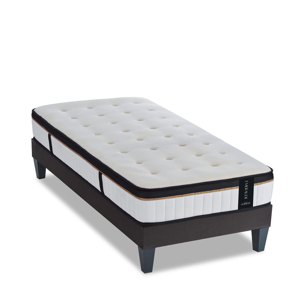 Maison Aubertin Ensemble matelas mémoire h24 sommier gris 90x200 style classique chic Blanc Certifié Oeko-Tex Tissu