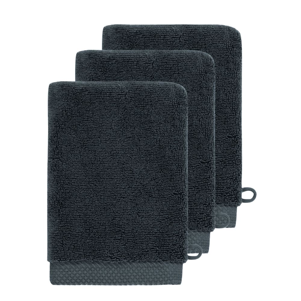 3 gants de toilette 560 g/m² bleu nuit 16x22 cm