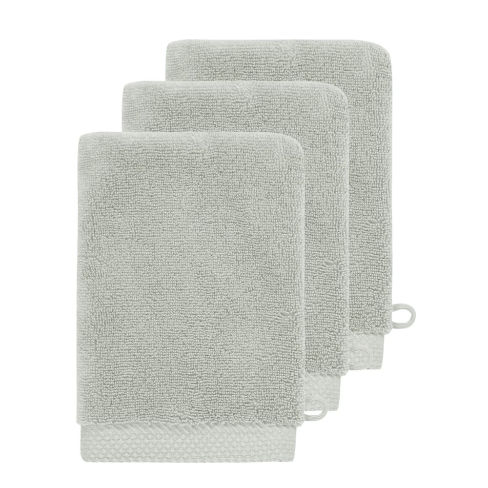 3 gants de toilette 560 g/m² gris perle 16x22 cm