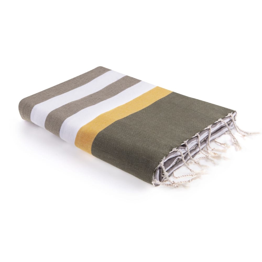 Fouta coton 100x200 taupe clair & safran & kaki
