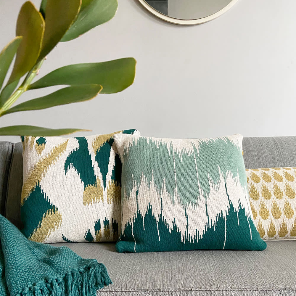 Coussin vague tricoté vert 50x50 - Maisons du Monde
