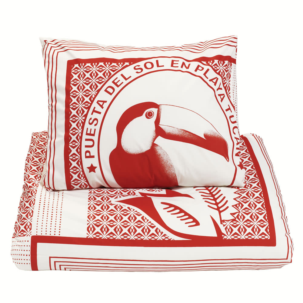 Funda nórdica Tucan rojo algodón percal - Maisons du Monde