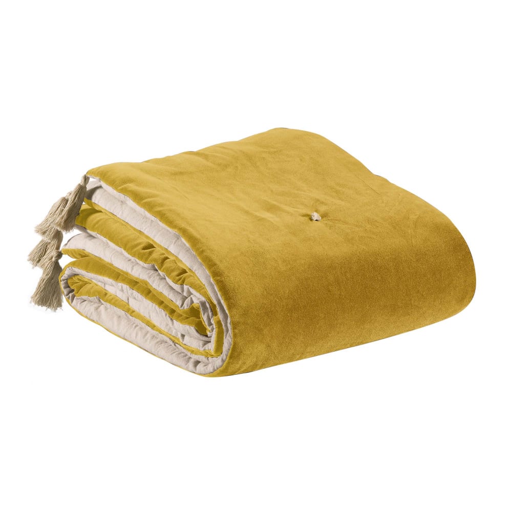 Edredon pompons  en coton mais 80 x 180 cm