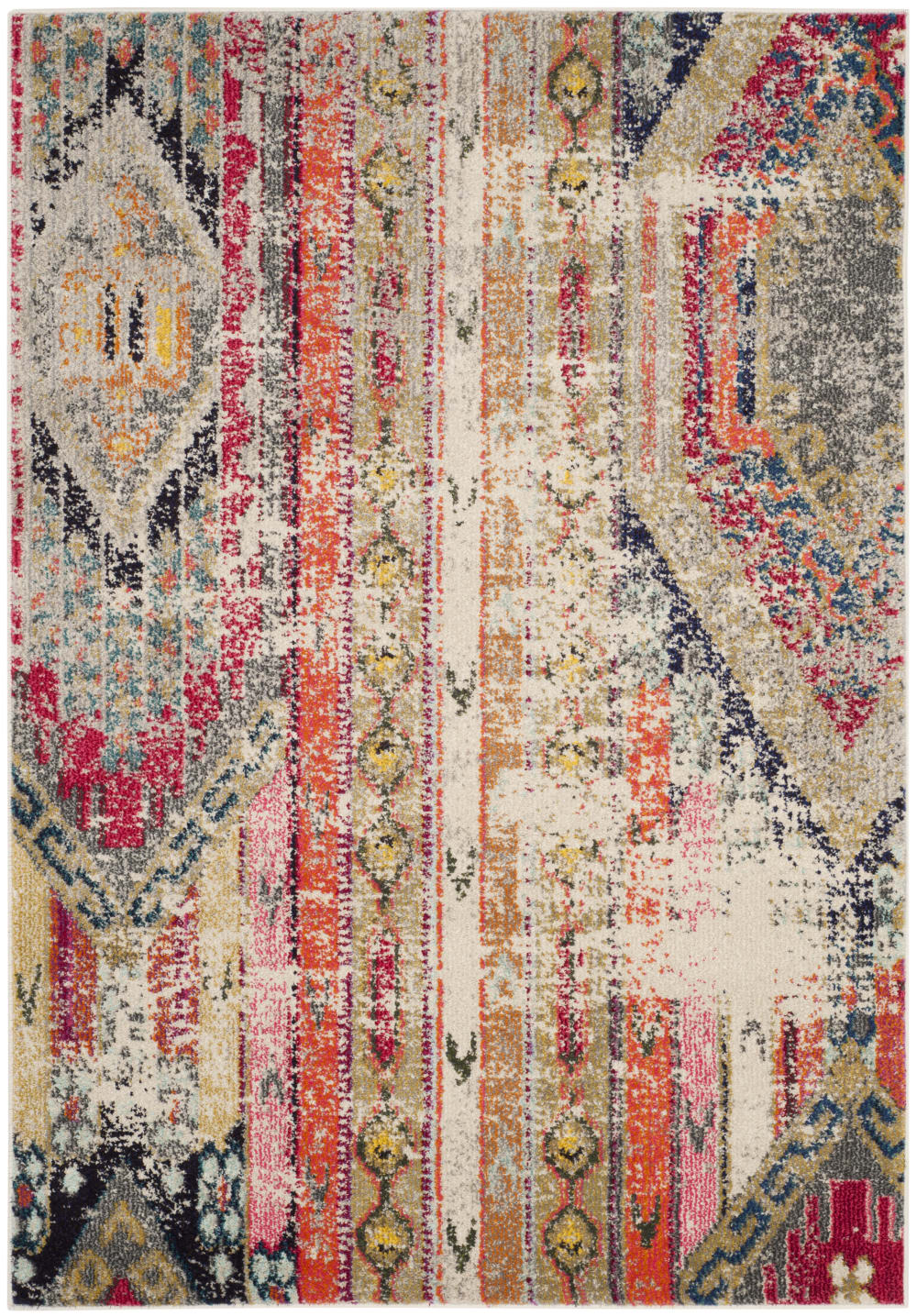 Tapis bohème chic en polypropylène gris/multicolore, 91 x 152 cm