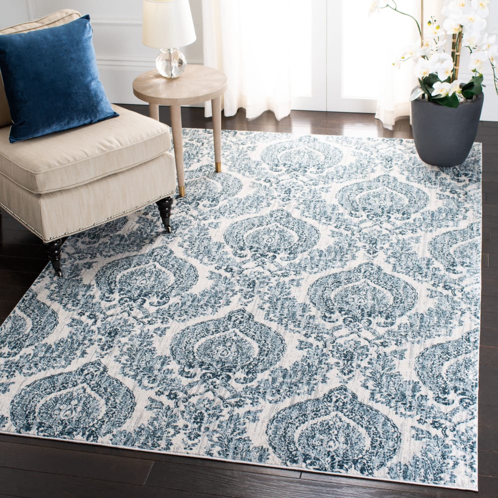 Alfombra transicional de polipropileno azul/blanco, 122 x 183 cm