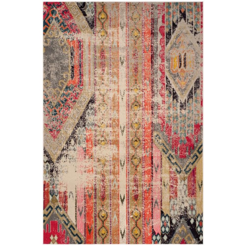 Tapis bohème chic en polypropylène gris/multicolore, 201 x 279 cm